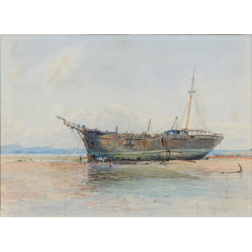 377 - William Woodhouse (1857 - 1935) - Shipwreck in Morecambe Bay, signed, watercolour, 26.5 x 36.5cm... 