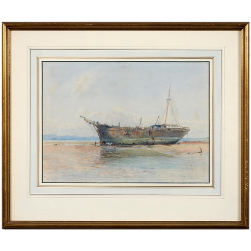 377 - William Woodhouse (1857 - 1935) - Shipwreck in Morecambe Bay, signed, watercolour, 26.5 x 36.5cm... 