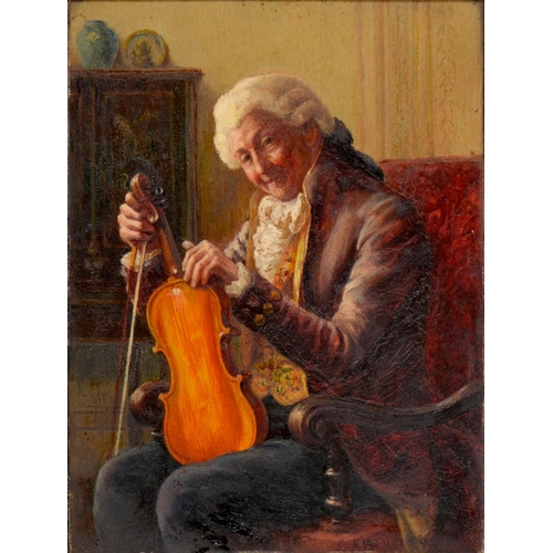 390 - Alfred John Bouchette (1844-1893) - The Violinist, signed, oil on panel, 20 x 15cm