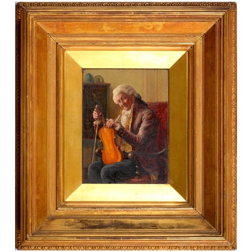 390 - Alfred John Bouchette (1844-1893) - The Violinist, signed, oil on panel, 20 x 15cm