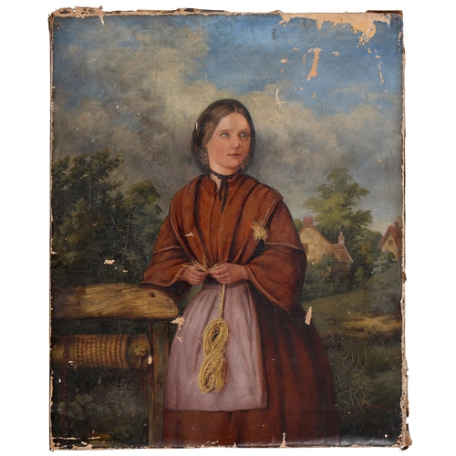 401 - British School, early 20th c - Portrait of a Farmgirl, signed with monogram WHW, oil on canvas, 56 x... 