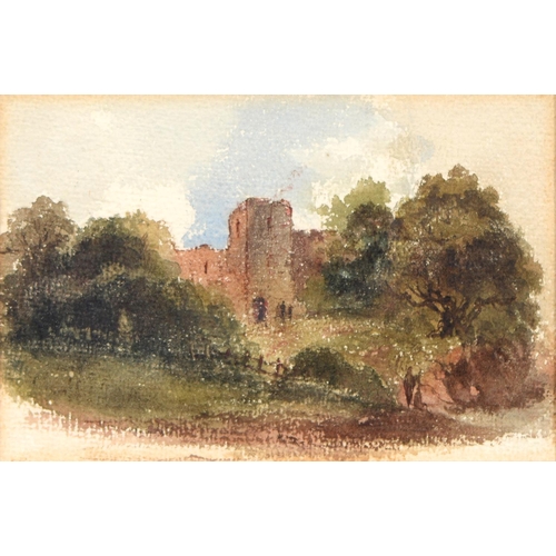 405 - Follower of Paul Braddon - A Country House; A Castle Keep, two, watercolour, 17 x 25cm and smaller a... 