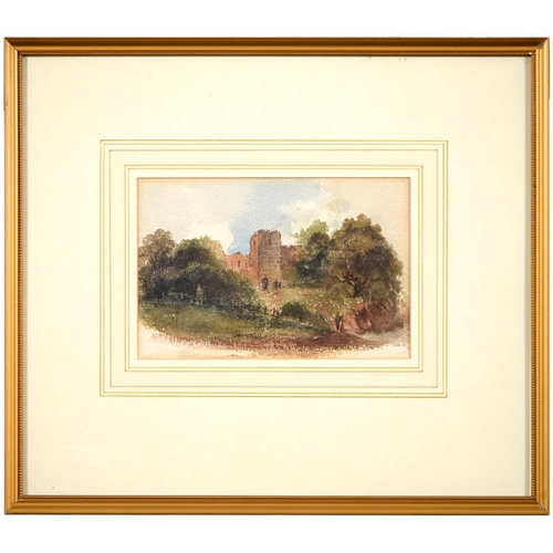 405 - Follower of Paul Braddon - A Country House; A Castle Keep, two, watercolour, 17 x 25cm and smaller a... 