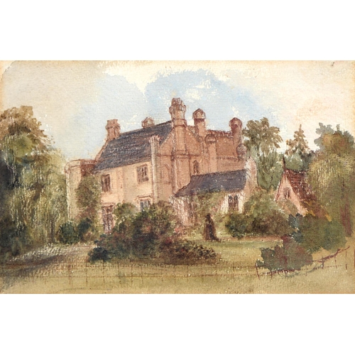 405 - Follower of Paul Braddon - A Country House; A Castle Keep, two, watercolour, 17 x 25cm and smaller a... 