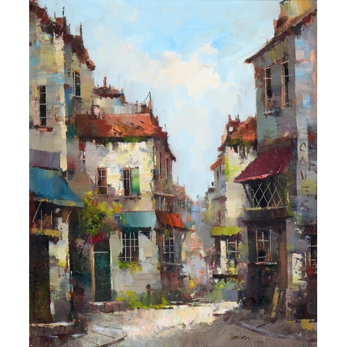 408 - 20th c School - Street in an old French Town, bears signature, oil on canvas, 59 x 49cm... 