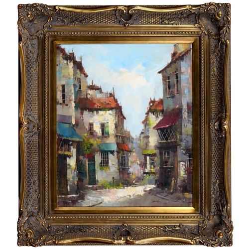 408 - 20th c School - Street in an old French Town, bears signature, oil on canvas, 59 x 49cm... 