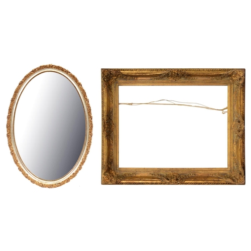 448 - A gilt picture frame and oval mirror