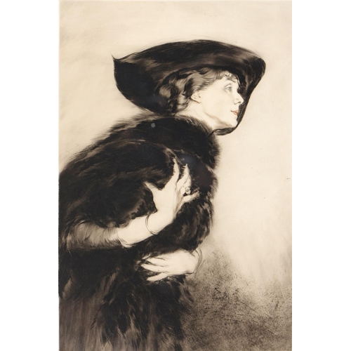 460 - Adrien Etienne Drian (1885-1961) – Woman in Fur, etching with drypoint, signed by the artist in penc... 