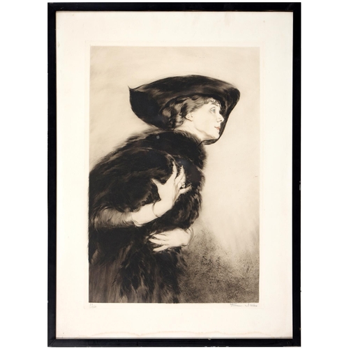 460 - Adrien Etienne Drian (1885-1961) – Woman in Fur, etching with drypoint, signed by the artist in penc... 