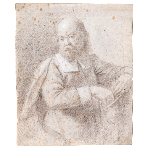 480 - Dutch School, 17th c - A Man Holding a Bag, black and white chalk, several old collector's numbers v... 