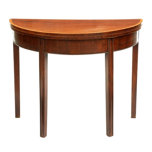 498 - A George III mahogany tea table, the crossbanded top on four moulded legs, 72.5cm h; 45 x 91cm... 