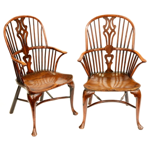 499 - Two George III yew wood, fruitwood and elm Windsor chairs, Thames Valley Region, late 18th c, with c... 
