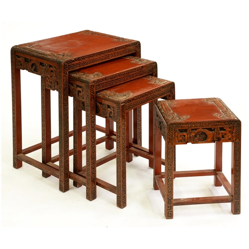 515 - A Chinese carved nest of four tables, second quarter 20th c, 66cm h; 35.5 x 51.5cm