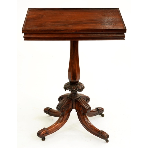 529 - A William IV rosewood lamp table, on grained rosewood pillar and quadruple moulded legs with brass c... 