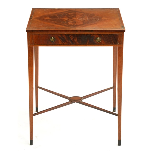 540 - An Edwardian mahogany side table, the quarter veneered top crossbanded in rosewood, the drawer to th... 