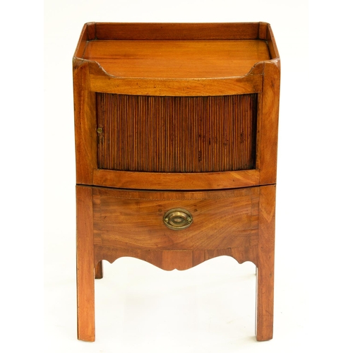 556 - A George IV bow fronted mahogany tray top commode, with tambour shutter and apron-drawer, 76cm h; 48... 