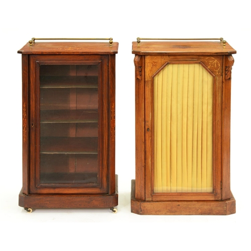 569 - Two similar Victorian inlaid walnut music cabinets, with brass gallery and glazed door, 91cm h; 36 x... 