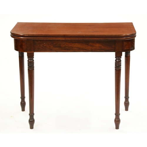 573 - A Victorian mahogany and line inlaid tea table, on turned legs, 74cm h; 45 x 91cm