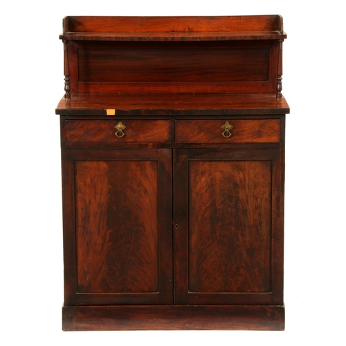 575 - A Victorian mahogany chiffonier, with galleried shelf and panelled back, enclosed by panelled doors,... 