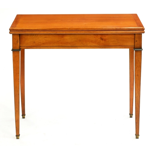 576 - A French cherrywood card table, 19th c, on square tapered legs, 77cm h; 41 x 83cm