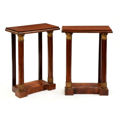 580 - A pair of brass mounted rosewood pier tables, 19th c and later, in Regency style, 73cm h; 26 x 52cm... 