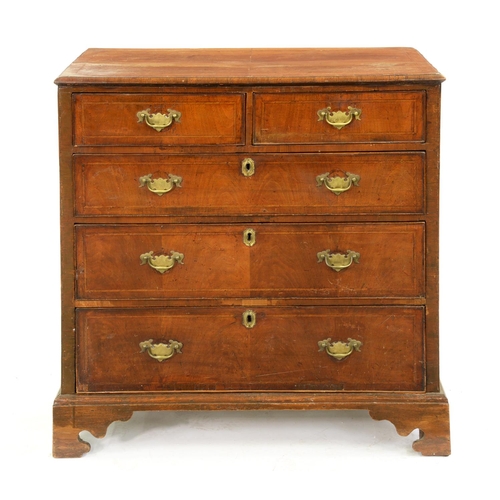 582 - A George II walnut chest of drawers, crossbanded and line inlaid, 94cm h; 56 x 91cm