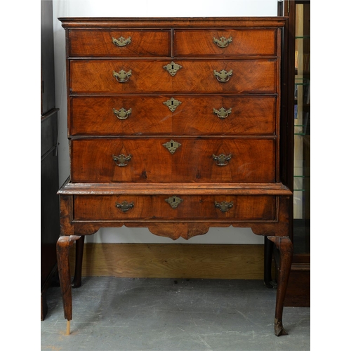 592 - A George II walnut and crossbanded chest on stand, 144cm h; 56 x 98cm