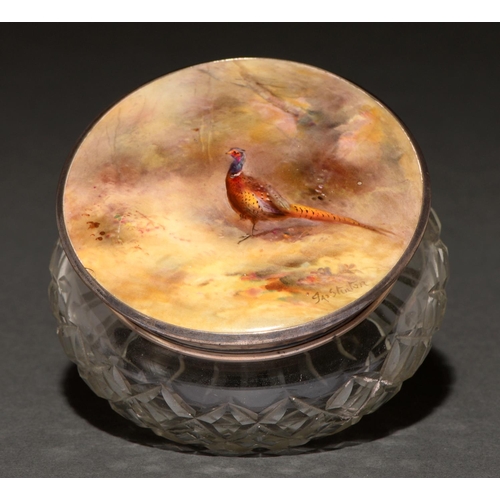 72 - A Royal Worcester plaque, c1920, painted by Jas Stinton, signed, with a pheasant, mounted in silver ... 