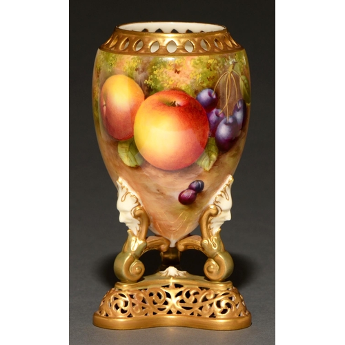 73 - A Royal Worcester pot pourri vase, 1937, painted by E Townsend, signed, with fruit, three cherries t... 