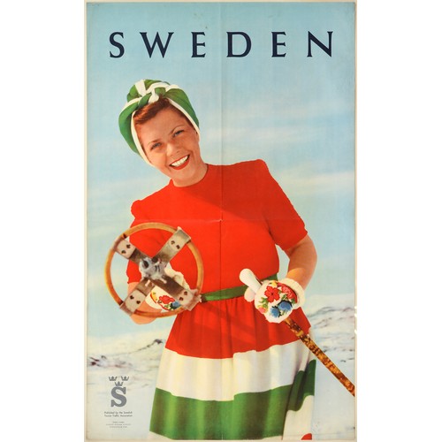 447 - Poster. Swedish Tourist Traffic Association - [Skier], by Esselte Reklam Esselte Stockholm, 1946, li... 