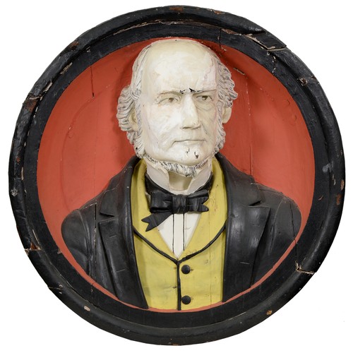 449 - A Victorian carved and painted wood life-sized portrait relief of William Ewart Gladstone, integral ... 