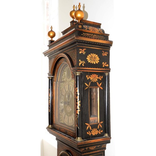 363 - A George II japanned eight day longcase clock, John Davis Windsor, the breakarched brass dial with m... 