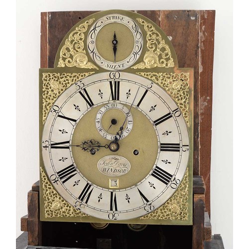 363 - A George II japanned eight day longcase clock, John Davis Windsor, the breakarched brass dial with m... 