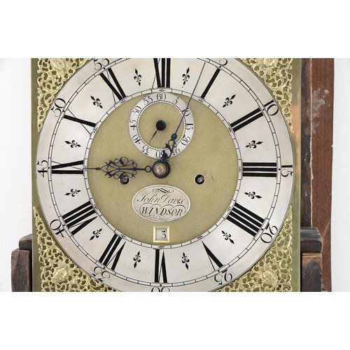 363 - A George II japanned eight day longcase clock, John Davis Windsor, the breakarched brass dial with m... 