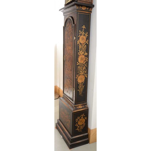 363 - A George II japanned eight day longcase clock, John Davis Windsor, the breakarched brass dial with m... 