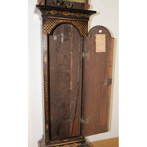 363 - A George II japanned eight day longcase clock, John Davis Windsor, the breakarched brass dial with m... 