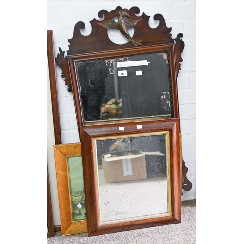 1477 - A Victorian walnut fretted frame mirror, 97 x 46cm, a print of the SS Greta Britain and another item... 