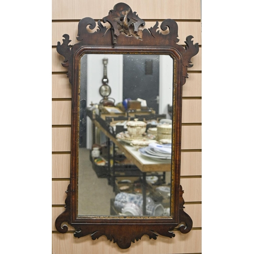 1476 - An early 19th c walnut fret framed mirror, 53cm w and a mahogany dressing mirror, 49cm w... 