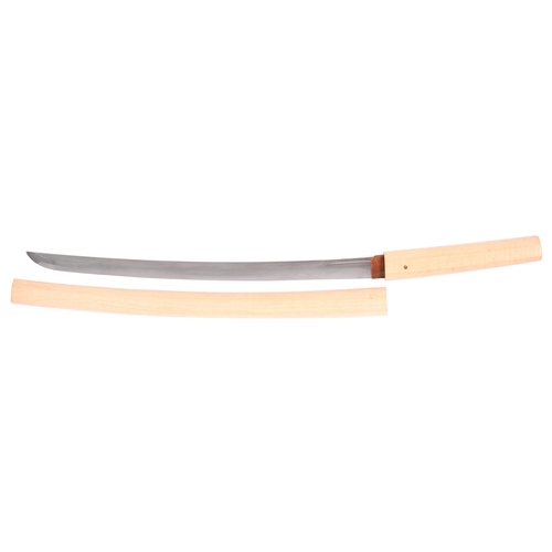 1005 - A koto Wakizashi in homemade shirasaya

Sugata:  Kanmuri-Otoshi-Zukuri Iori-mune.
Nagasa:. 44.0cm
Mo... 