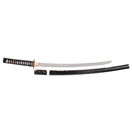 1009 - A wakizashi in assembled koshirae

Sugata:  Shinogi-Zukuri Iori-mune with shallow tori-zori 
Nagasa:... 