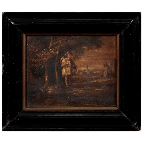 1014 - English Naive Artist, early 19th c - Rustics in Picturesque Landscapes, a pair, one indistinctl... 