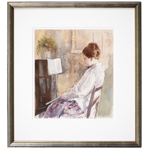 1019 - British School, 20th c - The Young Flautist, indistinctly signed in pencil, watercolour, 27 x 24cm... 