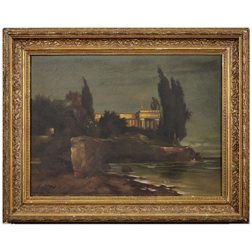 1024 - H. John, early 20th c - A Neoclassical Villa on the Coast, signed, oil on canvas, 36 x 50cm... 