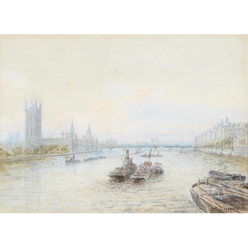 1042 - Walter Duncan (1848-1932) - The River Thames, London, a pair, signed, watercolours, 27 x 37cm... 