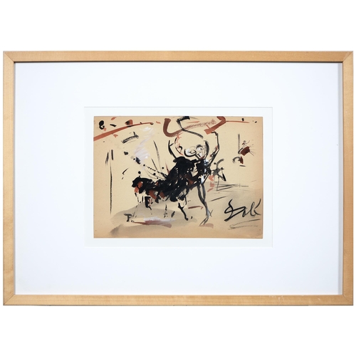 1043 - After Salvador Dalí - A Surrealist Bull Fight, bears signature, watercolour and gou... 