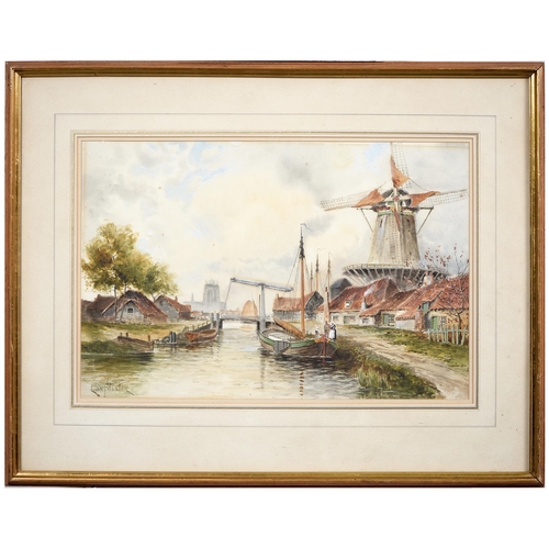 1044 - Louis van Staaten (1836-1909) - Dutch Canal Scenes, a pair, signed, watercolours, 36 x 54cm, (2)... 