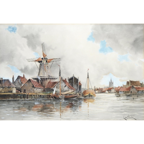 1044 - Louis van Staaten (1836-1909) - Dutch Canal Scenes, a pair, signed, watercolours, 36 x 54cm, (2)... 