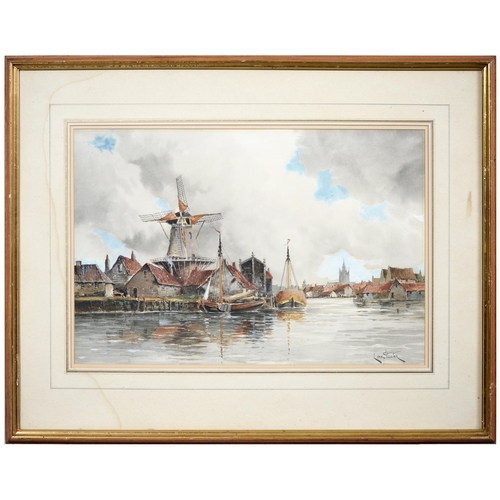 1044 - Louis van Staaten (1836-1909) - Dutch Canal Scenes, a pair, signed, watercolours, 36 x 54cm, (2)... 