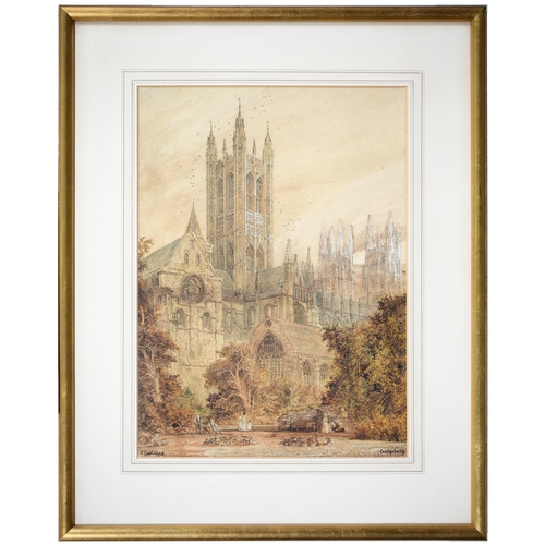 1058 - Thomas Cowlishaw, 19th century - Peterborough Cathedral; Canterbury Cathedral, a pair, both signed a... 