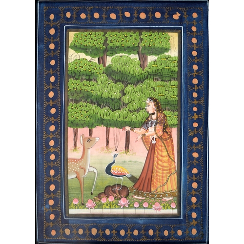 1079 - Indian School - Deities and Figures in Ornamental Gardens, a set of three, gouache on silk, 44 ... 